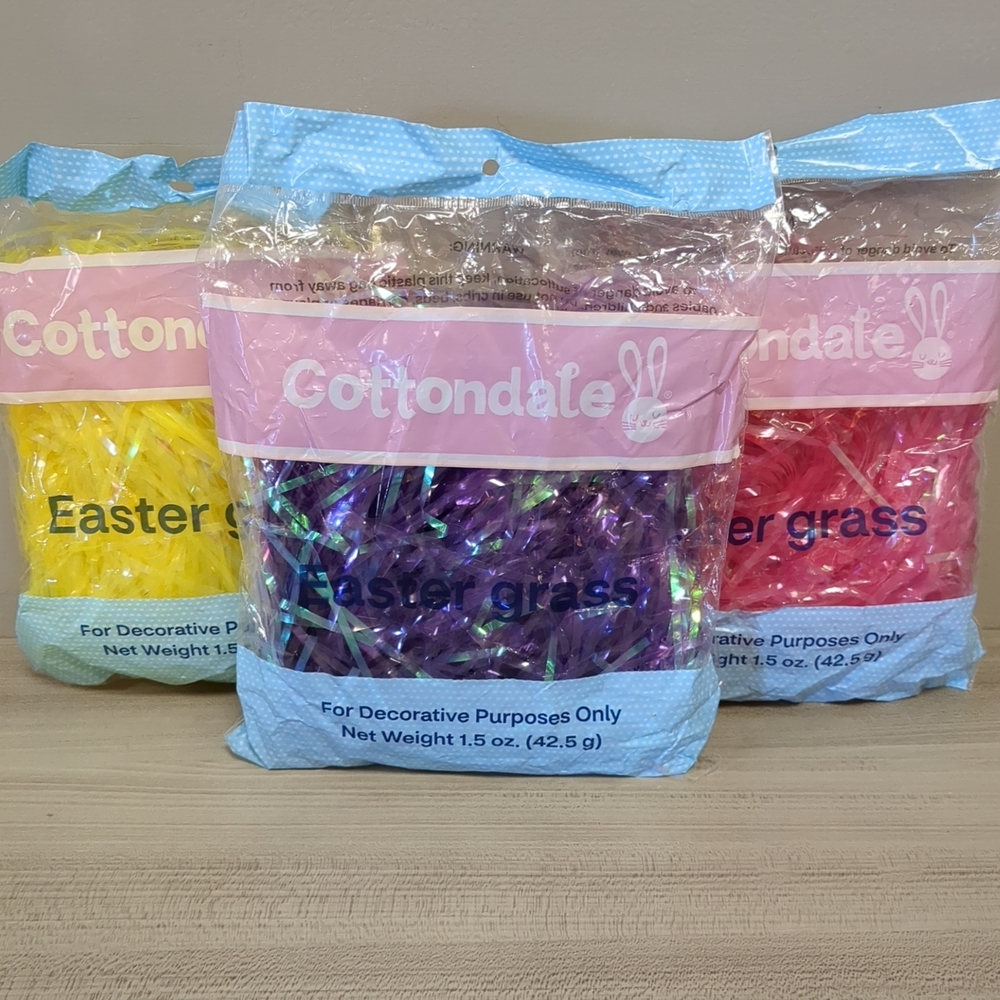 Decorative Easter Grass Plastic Basket Filler 1.5 Oz Set Of 3 Purple Pink Yellow